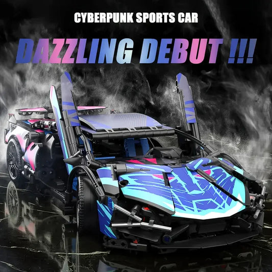 Blocos de Montar Carro de Corrida Cyberpunk 1614 Peças | Série Tecnologia | Supercar MOC | Presente de Aniversário e Páscoa