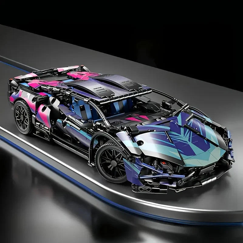 Blocos de Montar Carro de Corrida Cyberpunk 1614 Peças | Série Tecnologia | Supercar MOC | Presente de Aniversário e Páscoa
