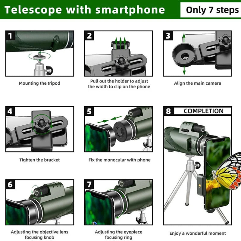 Monocúlar Portátil HD 5000M com Zoom 80x – Telescópio Dobrável para Caça, Camping e Viagem