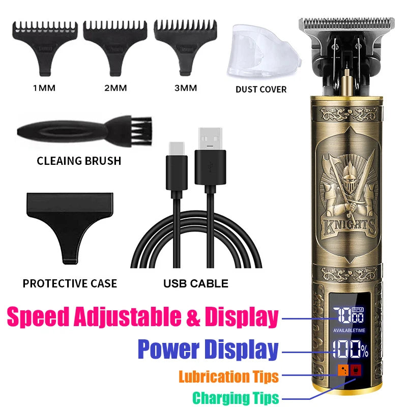 Máquina de Corte de Cabelo Profissional Recarregavel, Barbeador, Aparador de Cabelo em Metal para Homens