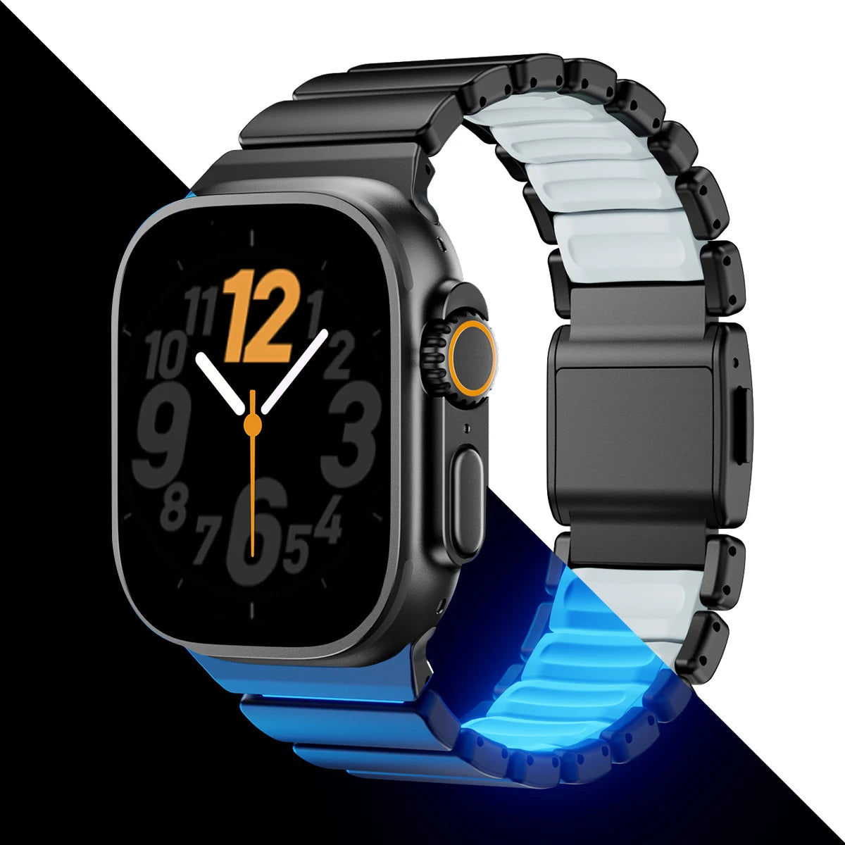 Pulseira Luminosa de Titânio para Apple Watch Ultra 3/2 49mm Series 11 10 46mm Pulseira de Metal iWatch 9 8 7 45mm SE3 44mm Silicone Magnético