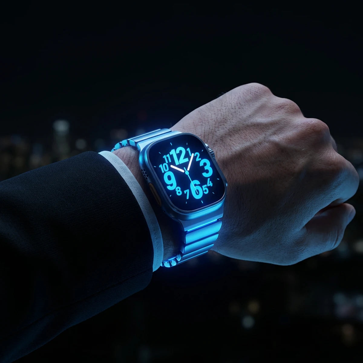 Pulseira Luminosa de Titânio para Apple Watch Ultra 3/2 49mm Series 11 10 46mm Pulseira de Metal iWatch 9 8 7 45mm SE3 44mm Silicone Magnético