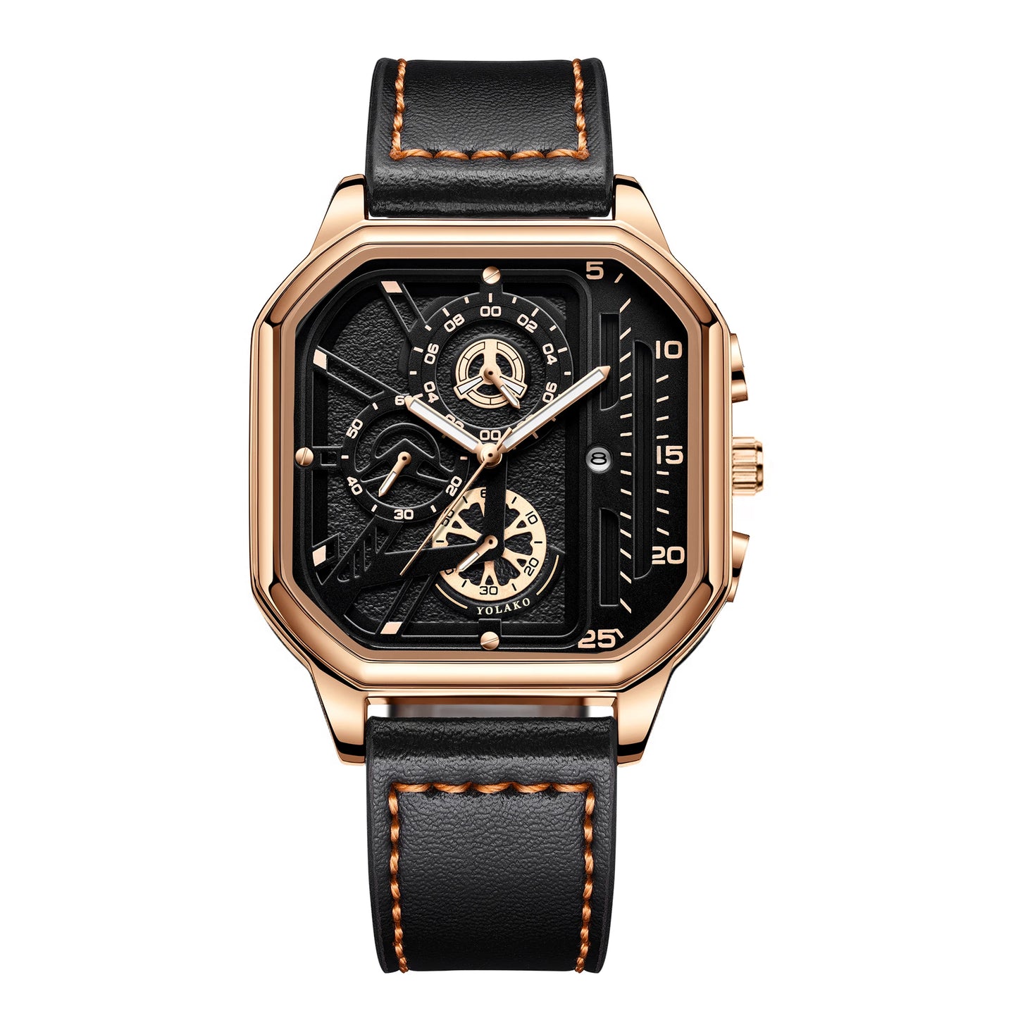 Relógio Masculino Quadrado com Pulseira de Couro PU – Estilo Casual e Esportivo