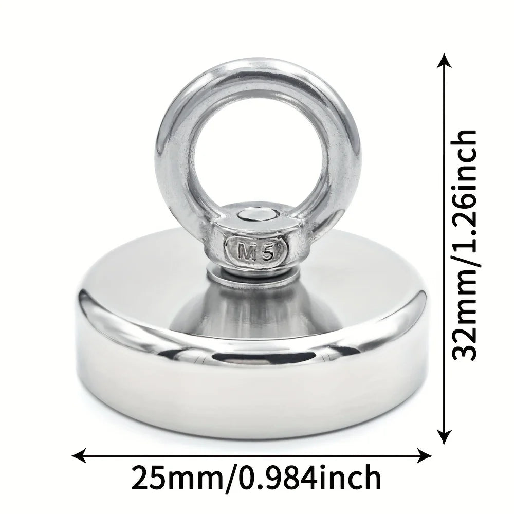 Ímã de Pesca Neodímio Super Forte N52 D16~D42mm – com Furo Escareado e Parafuso Olhal | Terra Rara
