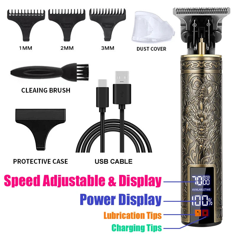 Máquina de Corte de Cabelo Profissional Recarregavel, Barbeador, Aparador de Cabelo em Metal para Homens