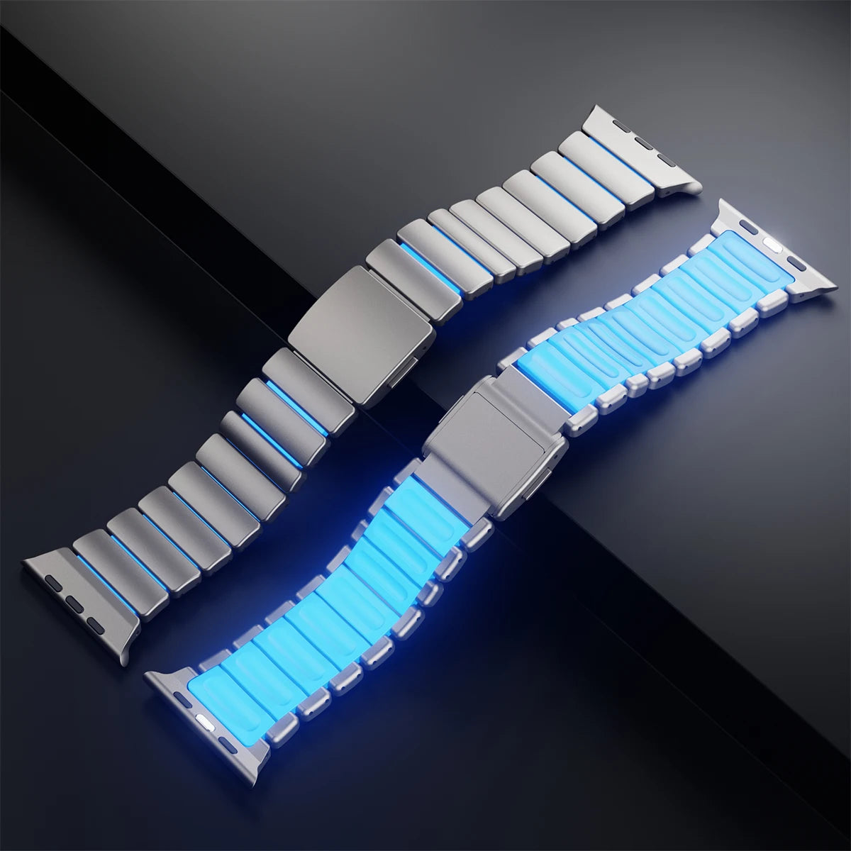 Pulseira Luminosa de Titânio para Apple Watch Ultra 3/2 49mm Series 11 10 46mm Pulseira de Metal iWatch 9 8 7 45mm SE3 44mm Silicone Magnético