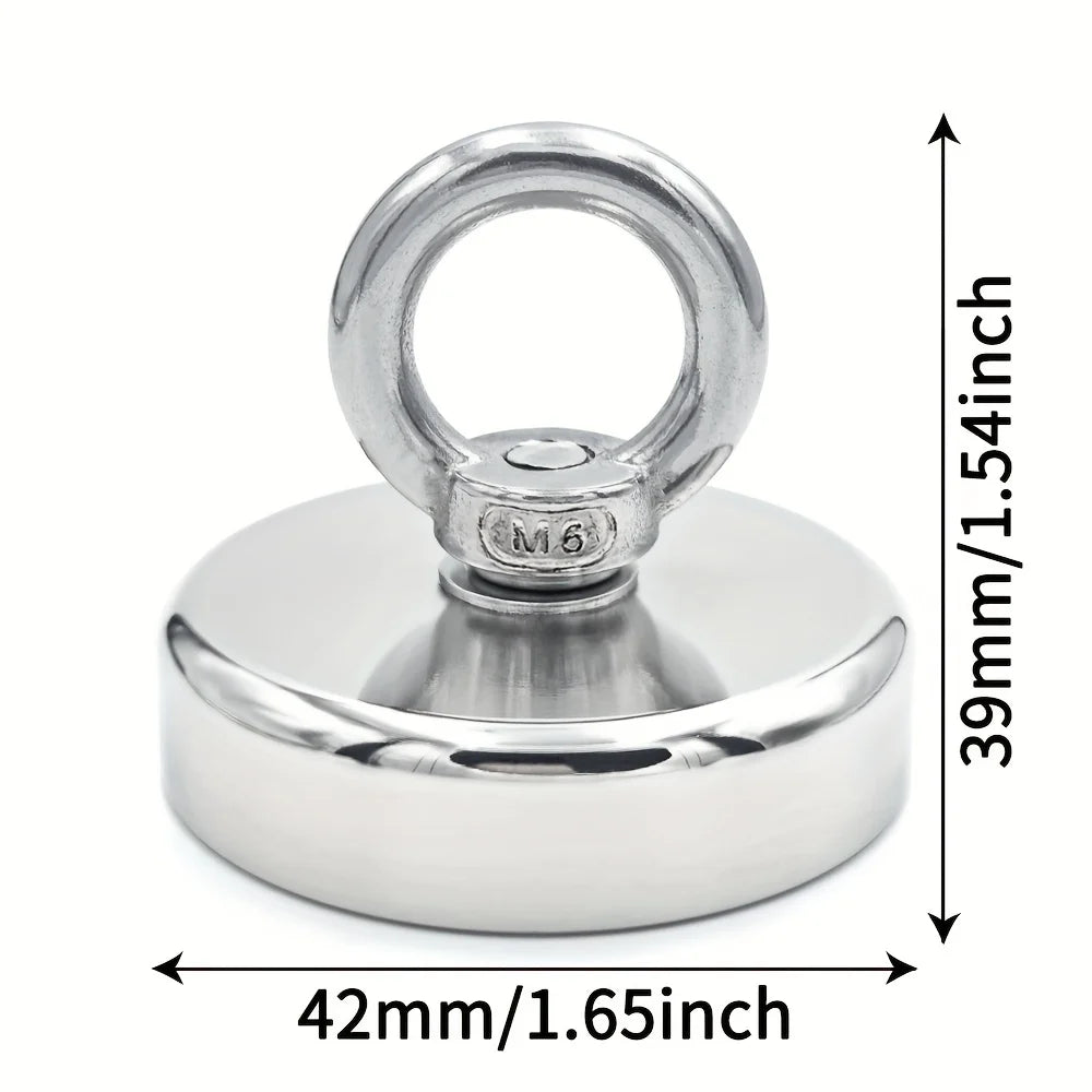 Ímã de Pesca Neodímio Super Forte N52 D16~D42mm – com Furo Escareado e Parafuso Olhal | Terra Rara