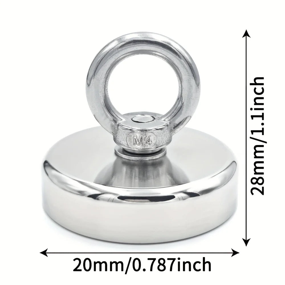 Ímã de Pesca Neodímio Super Forte N52 D16~D42mm – com Furo Escareado e Parafuso Olhal | Terra Rara