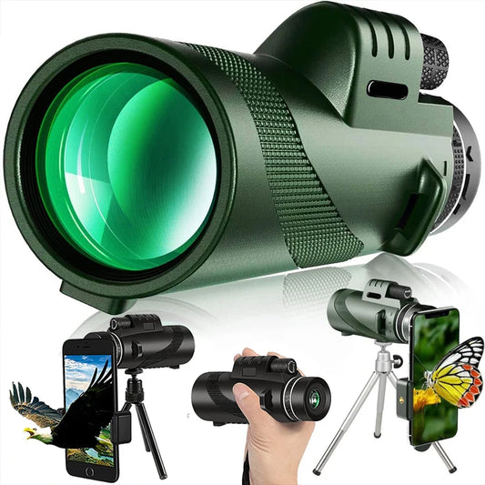 Monocúlar Portátil HD 5000M com Zoom 80x – Telescópio Dobrável para Caça, Camping e Viagem
