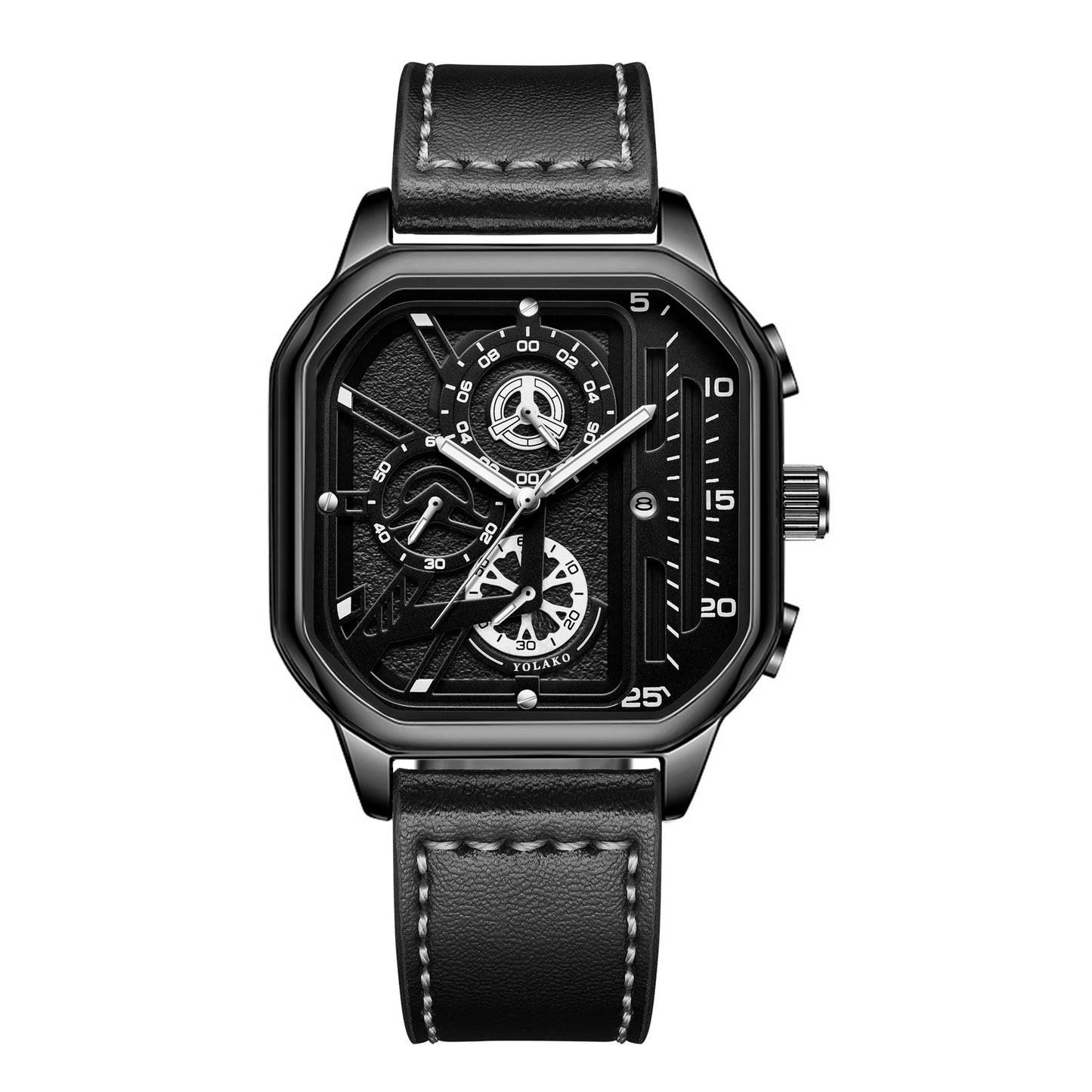Relógio Masculino Quadrado com Pulseira de Couro PU – Estilo Casual e Esportivo