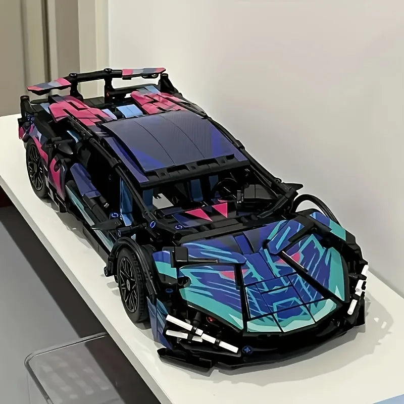 Blocos de Montar Carro de Corrida Cyberpunk 1614 Peças | Série Tecnologia | Supercar MOC | Presente de Aniversário e Páscoa