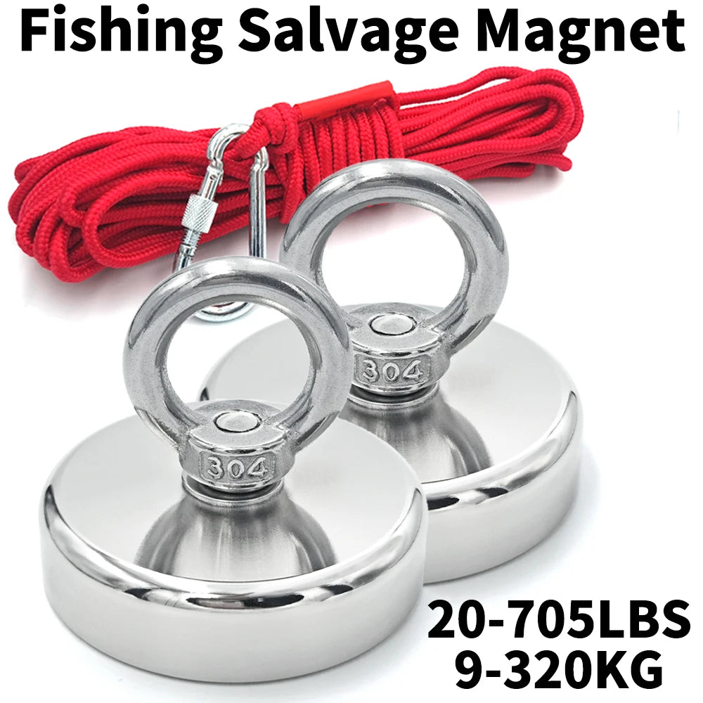 Ímã de Pesca Neodímio Super Forte N52 D16~D42mm – com Furo Escareado e Parafuso Olhal | Terra Rara