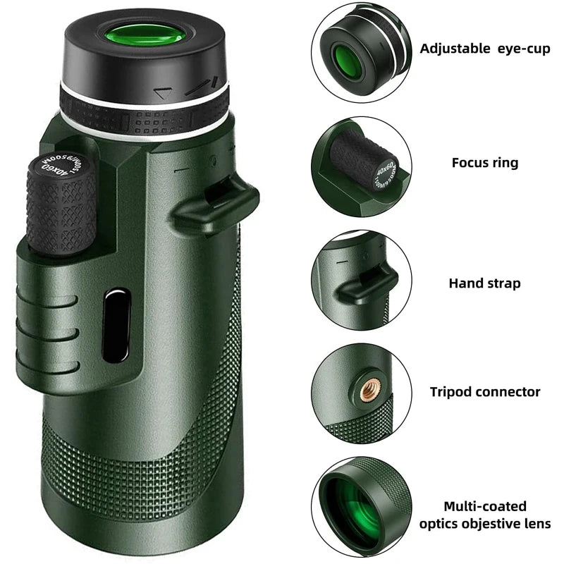 Monocúlar Portátil HD 5000M com Zoom 80x – Telescópio Dobrável para Caça, Camping e Viagem