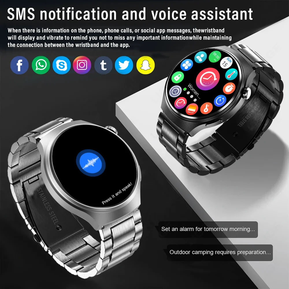 Smartwatch Masculino com Tela HD, Monitoramento de Saúde, Chamadas via Bluetooth, Assistente de Voz e Modos Esportivos