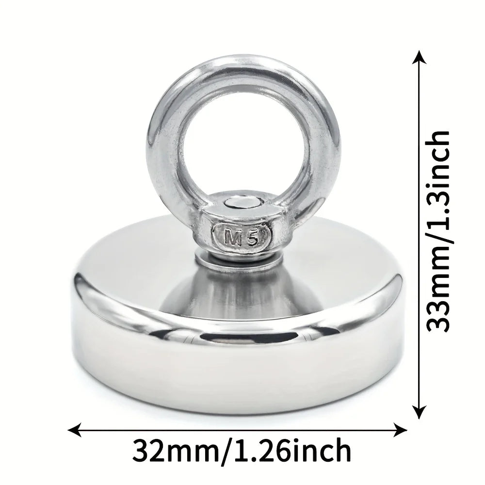 Ímã de Pesca Neodímio Super Forte N52 D16~D42mm – com Furo Escareado e Parafuso Olhal | Terra Rara