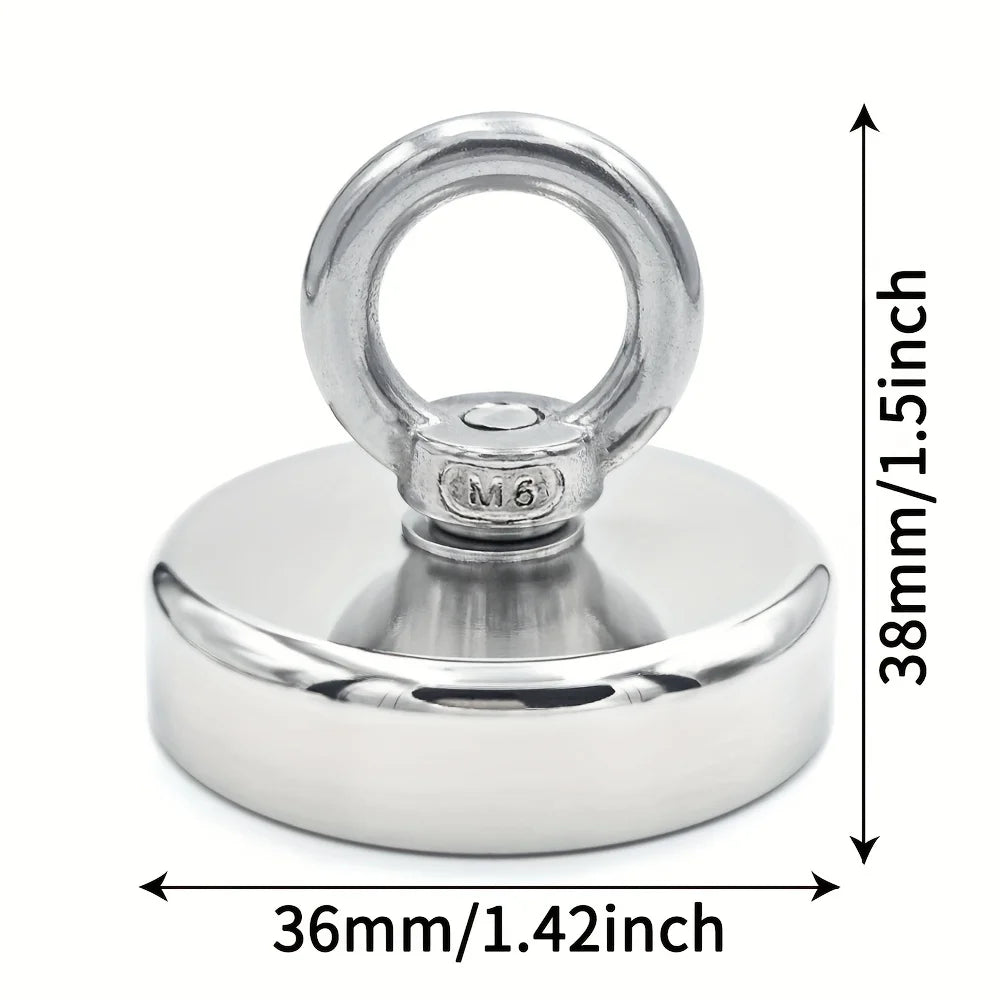 Ímã de Pesca Neodímio Super Forte N52 D16~D42mm – com Furo Escareado e Parafuso Olhal | Terra Rara