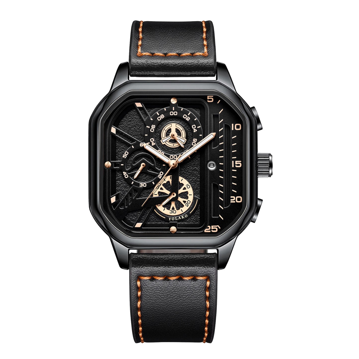 Relógio Masculino Quadrado com Pulseira de Couro PU – Estilo Casual e Esportivo