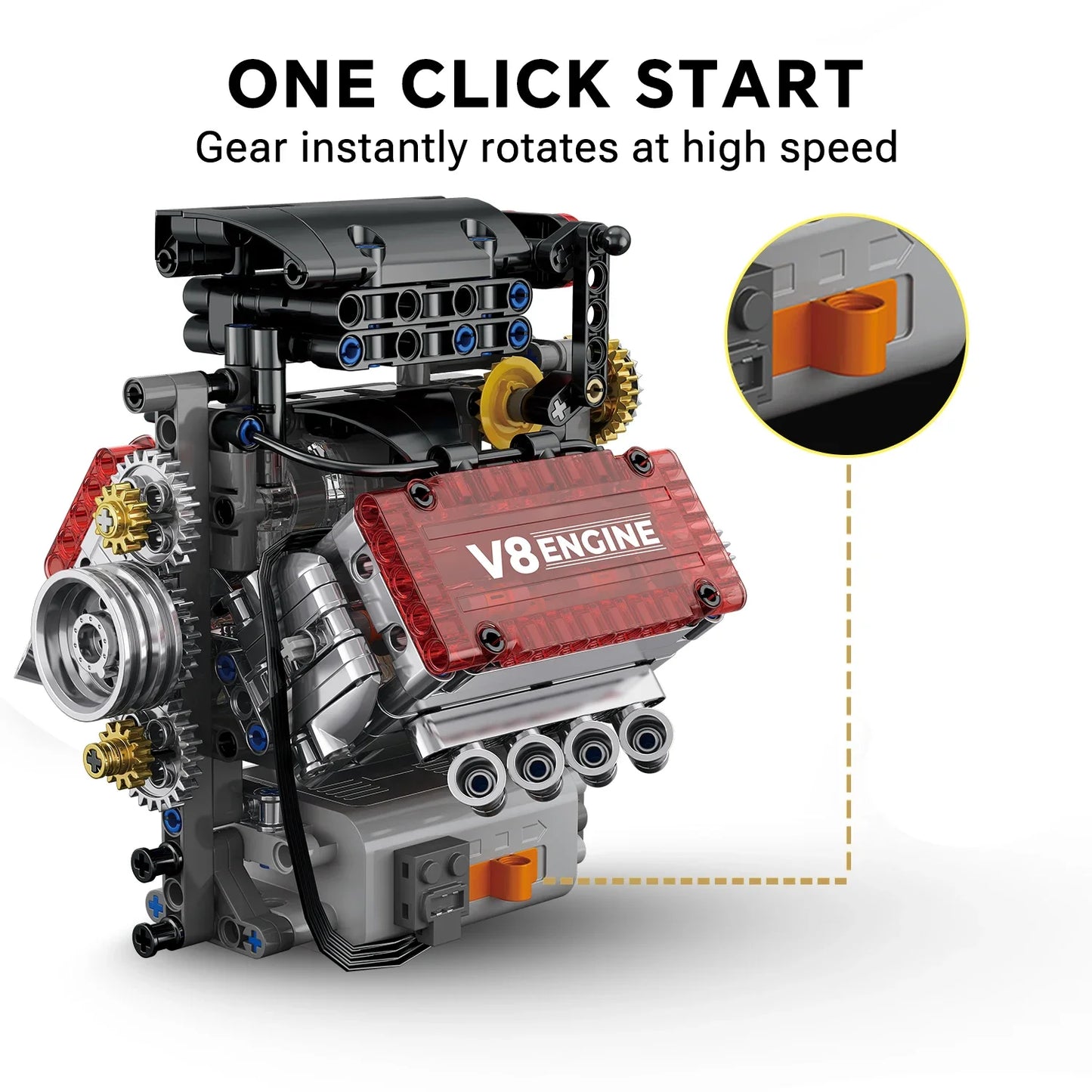 Motor V8 Motorizado 478 Peças | Blocos de Montar Mecânico | Enfeite de Carro | Presente para Adultos