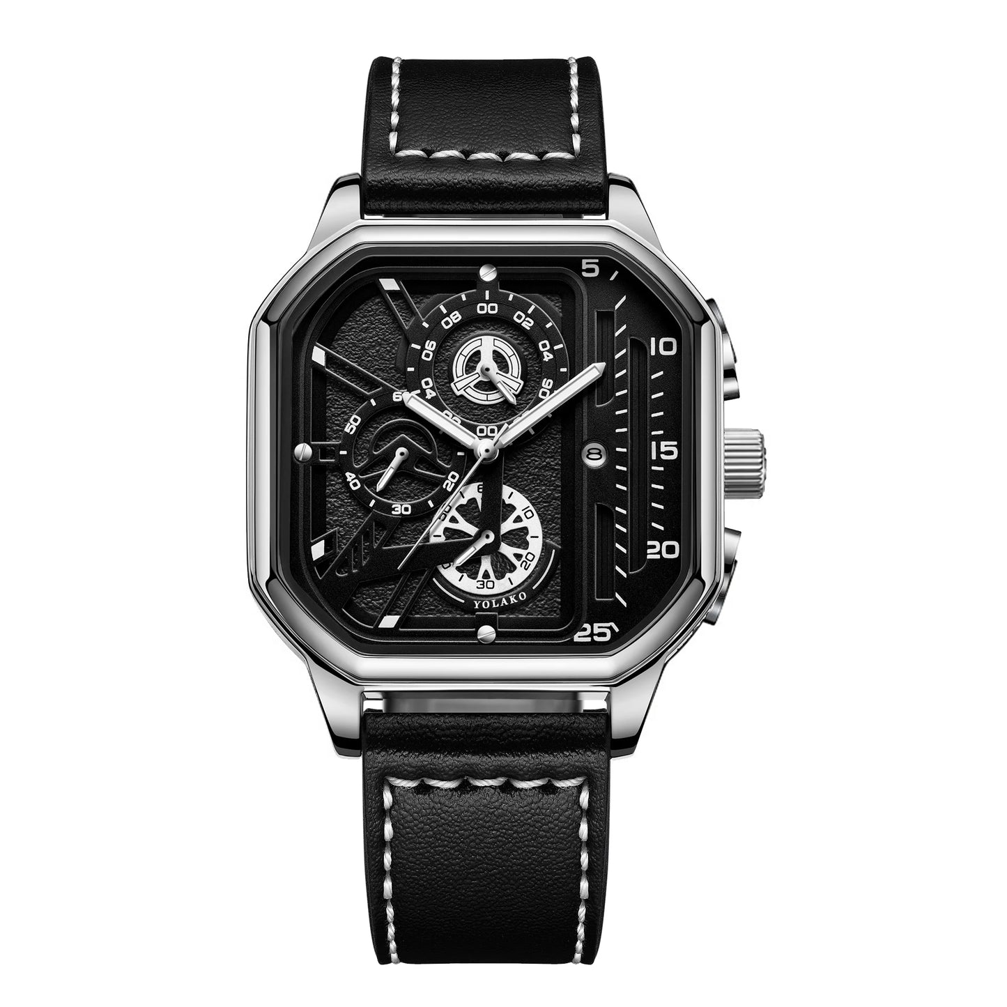 Relógio Masculino Quadrado com Pulseira de Couro PU – Estilo Casual e Esportivo