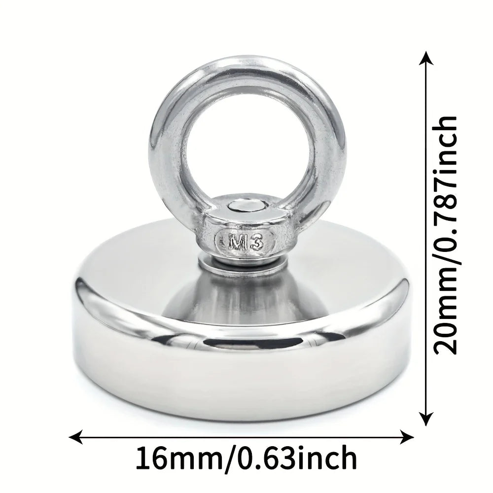 Ímã de Pesca Neodímio Super Forte N52 D16~D42mm – com Furo Escareado e Parafuso Olhal | Terra Rara