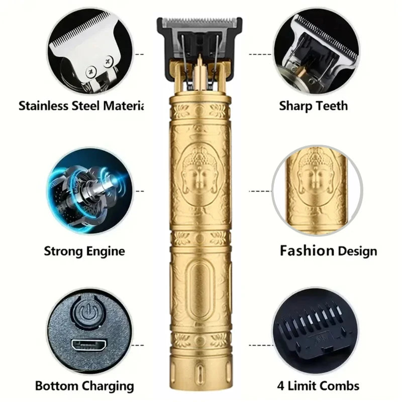 Máquina de Corte de Cabelo Profissional Recarregavel, Barbeador, Aparador de Cabelo em Metal para Homens