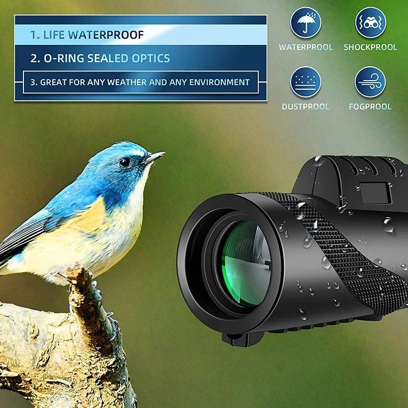 Monocúlar Portátil HD 5000M com Zoom 80x – Telescópio Dobrável para Caça, Camping e Viagem